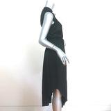 Ulla Johnson Midi Dress Tullia Black Pleated Satin Size 0 Sleeveless Tie Neck