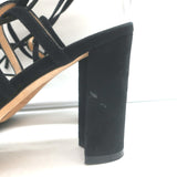 Manolo Blahnik Jena Lace-Up Sandals Black Suede Size 39 Open Toe Heels