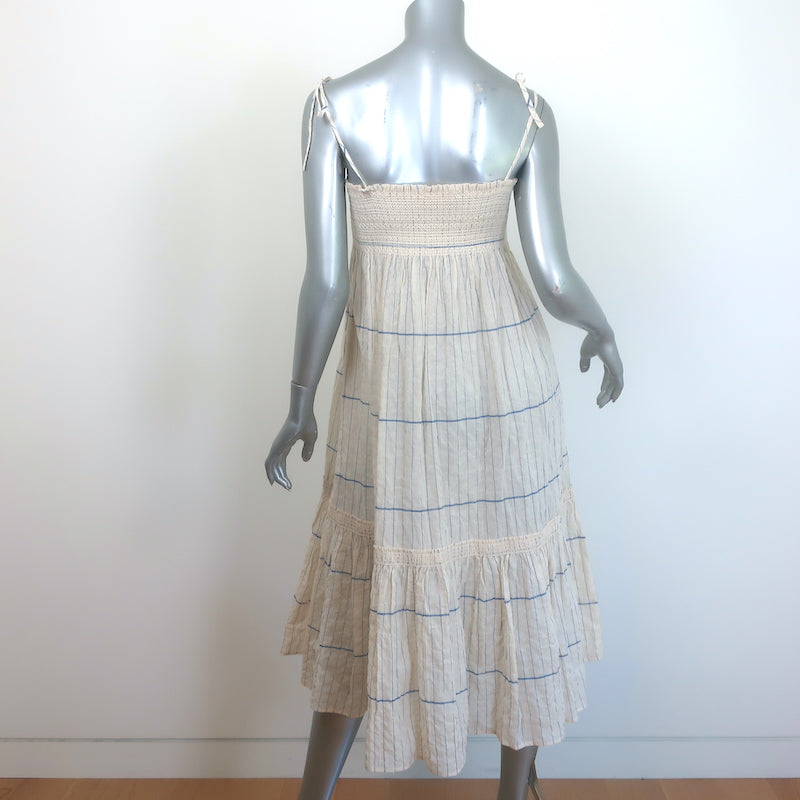 Tory Burch Smocked Midi Dress Ivory Striped Cotton Size Small
