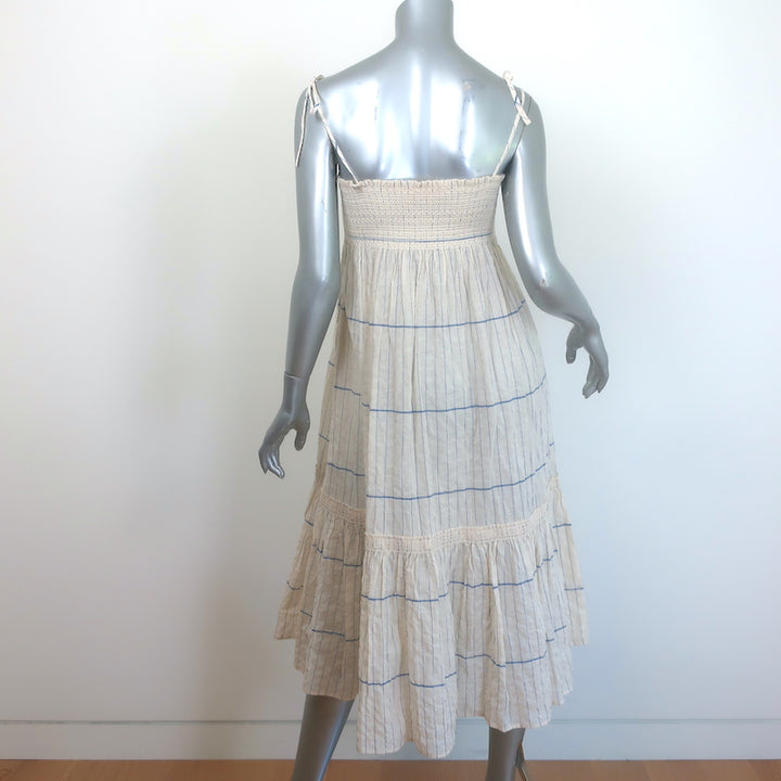 Tory Burch Smocked Midi Dress Ivory Striped Cotton Size Small
