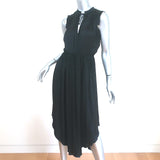 Ulla Johnson Midi Dress Tullia Black Pleated Satin Size 0 Sleeveless Tie Neck