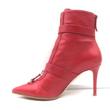 Gianvito Rossi Zip-Front Buckled Ankle Boots Red Leather Size 36.5