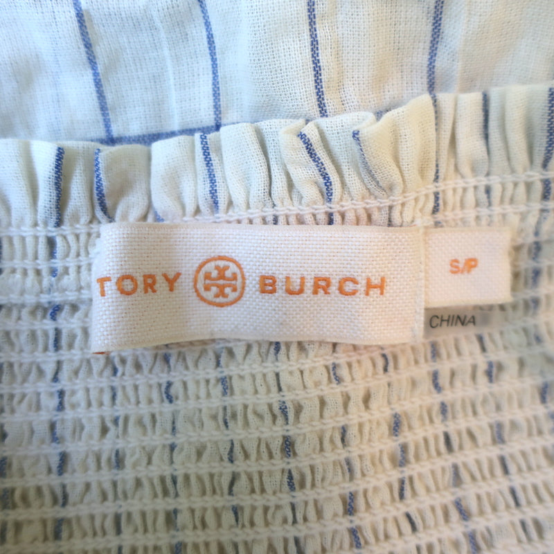 Tory Burch Smocked Midi Dress Ivory Striped Cotton Size Small