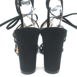 Manolo Blahnik Jena Lace-Up Sandals Black Suede Size 39 Open Toe Heels