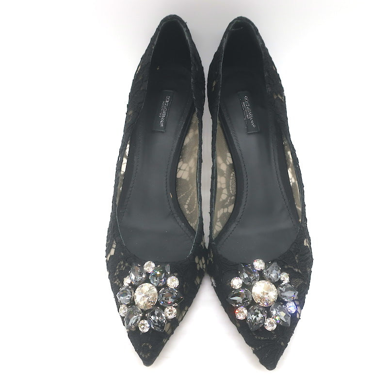 Dolce &amp; Gabbana Bellucci Crystal-Embellished Lace Pumps Black Size 42