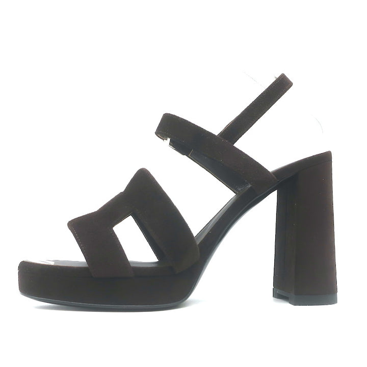 Hermes Jazz 90 Platform Ankle Strap Sandals Dark Brown Suede Size 39