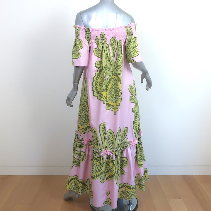 La DoubleJ Capalbio Maxi Dress Pink Big Pineapple Print Size Extra Small NEW