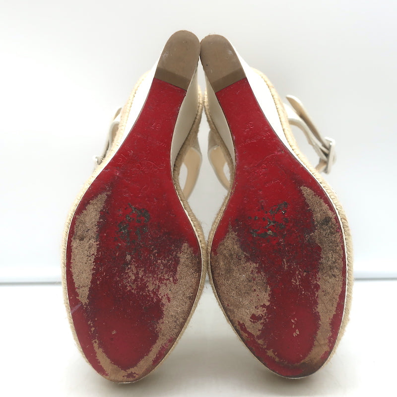 Christian Louboutin Almeria 120 Espadrille Wedge Sandals White Leather Size 37
