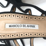 Manolo Blahnik Jena Lace-Up Sandals Black Suede Size 39 Open Toe Heels