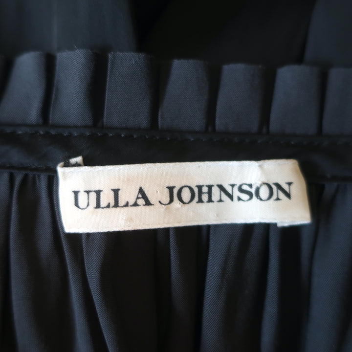 Ulla Johnson Midi Dress Tullia Black Pleated Satin Size 0 Sleeveless Tie Neck