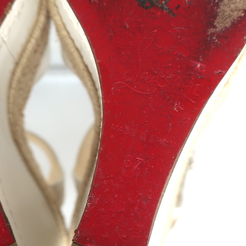 Christian Louboutin Almeria 120 Espadrille Wedge Sandals White Leather Size 37