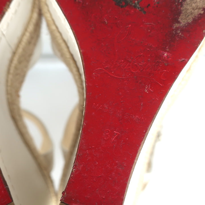 Christian Louboutin Almeria 120 Espadrille Wedge Sandals White Leather Size 37