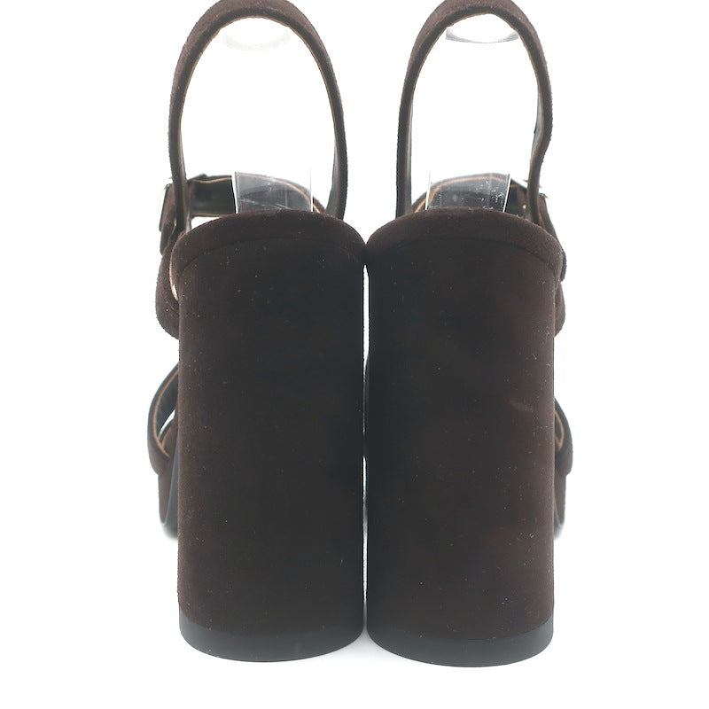 Hermes Jazz 90 Platform Ankle Strap Sandals Dark Brown Suede Size 39