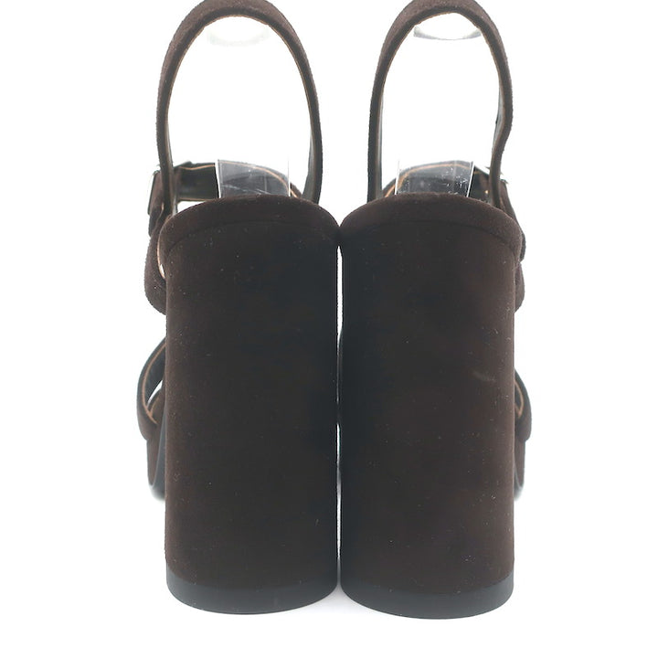 Hermes Jazz 90 Platform Ankle Strap Sandals Dark Brown Suede Size 39