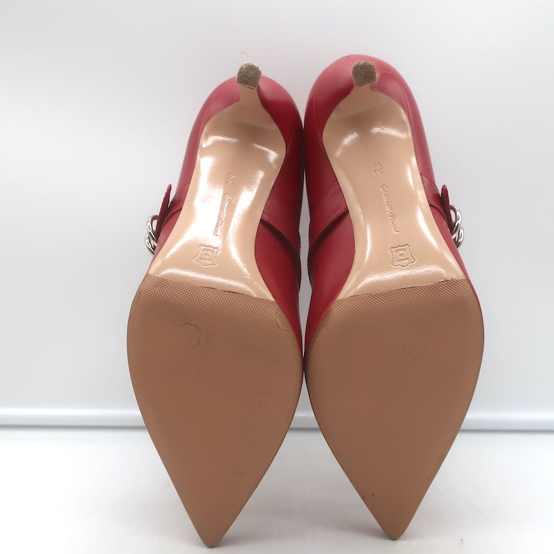 Gianvito Rossi Zip-Front Buckled Ankle Boots Red Leather Size 36.5