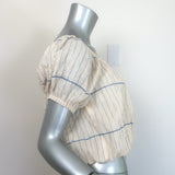 Tory Burch Off the Shoulder Cropped Top Ivory/Blue Striped Cotton Size Medium