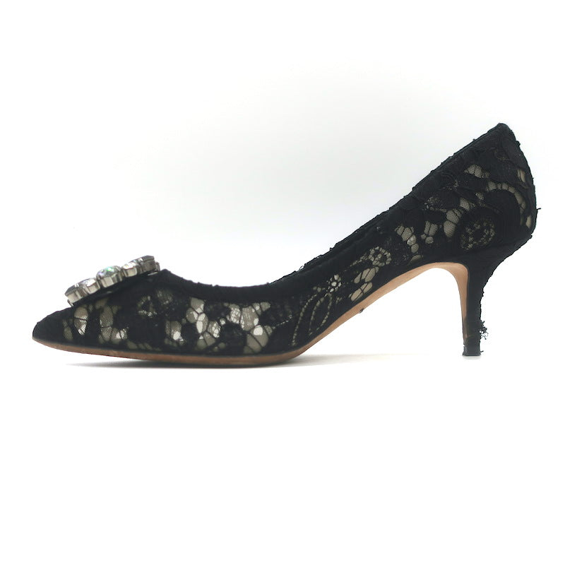 Dolce &amp; Gabbana Bellucci Crystal-Embellished Lace Pumps Black Size 42