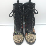 Christian Louboutin Croc Spike Studded Floral-Embroidered Boots Black Size 37.5