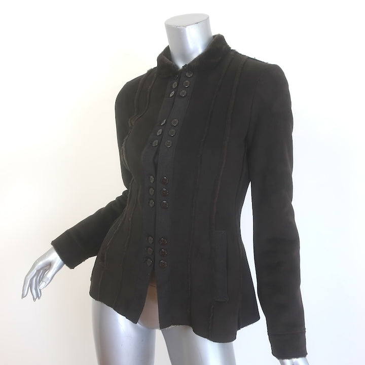Emporio Armani Double-Placket Faux Shearling Jacket Dark Brown Size 36