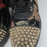 Christian Louboutin Croc Spike Studded Floral-Embroidered Boots Black Size 37.5
