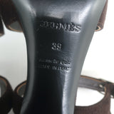 Hermes Jazz 90 Platform Ankle Strap Sandals Dark Brown Suede Size 39