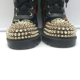 Christian Louboutin Croc Spike Studded Floral-Embroidered Boots Black Size 37.5