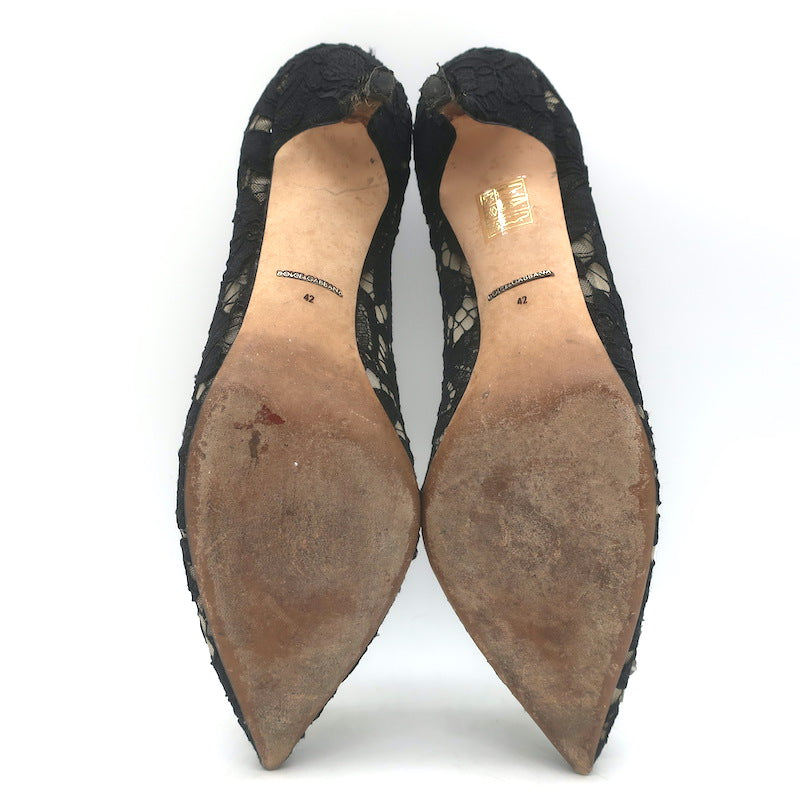 Dolce &amp; Gabbana Bellucci Crystal-Embellished Lace Pumps Black Size 42