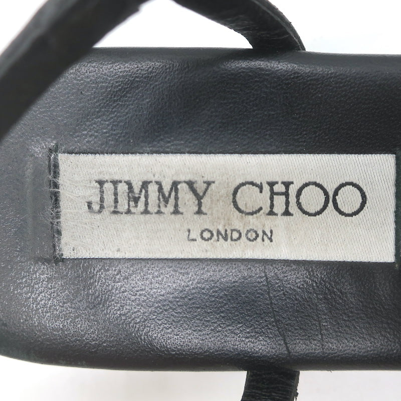 Jimmy Choo Nickel Chain-Trimmed Flat Slingback Sandals Black Leather Size 39