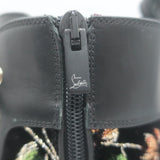 Christian Louboutin Croc Spike Studded Floral-Embroidered Boots Black Size 37.5