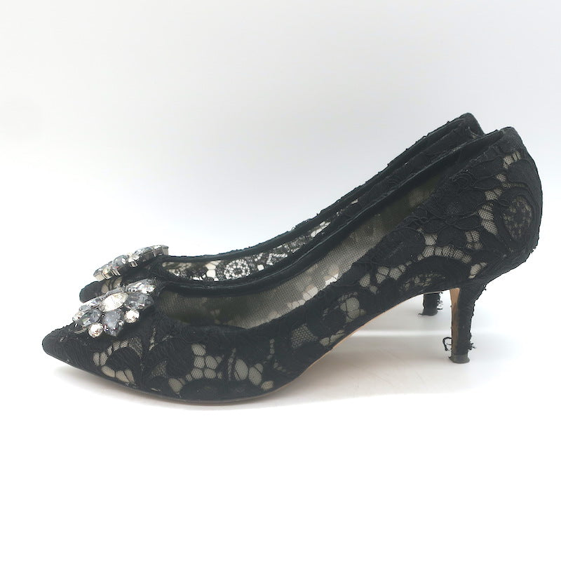 Dolce &amp; Gabbana Bellucci Crystal-Embellished Lace Pumps Black Size 42