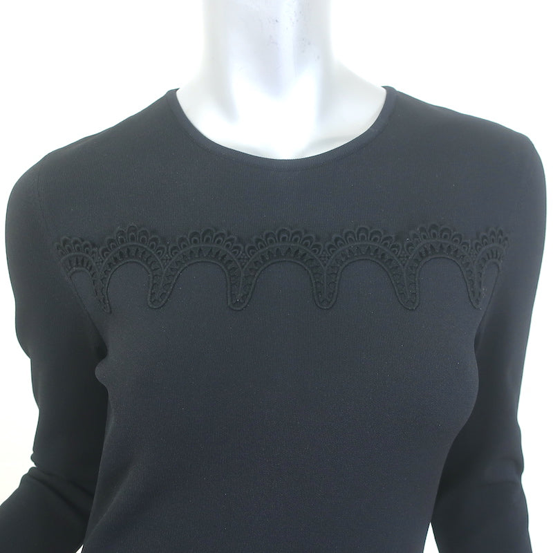 Oscar de La Renta Guipure Lace-Trimmed Asymmetric Dress Black Knit Size Medium
