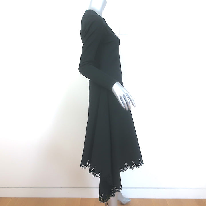 Oscar de La Renta Guipure Lace-Trimmed Asymmetric Dress Black Knit Size Medium