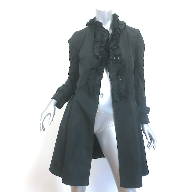 Dolce &amp; Gabbana Ruffled Trench Coat Black Polyester Size 38 Belted Jacket