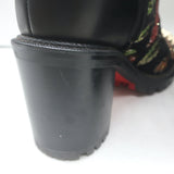 Christian Louboutin Croc Spike Studded Floral-Embroidered Boots Black Size 37.5
