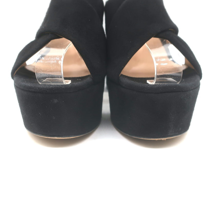 Gianvito Rossi 70 Crisscross Platform Slide Sandals Black Suede Size 39
