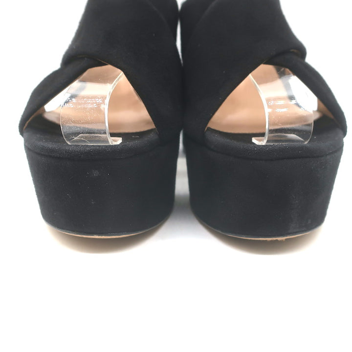 Gianvito Rossi 70 Crisscross Platform Slide Sandals Black Suede Size 39