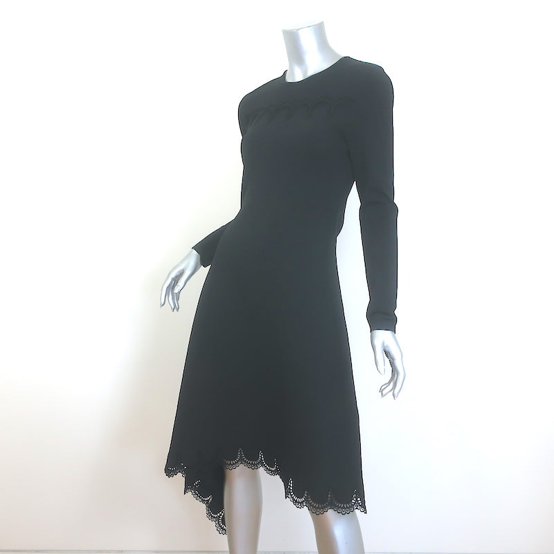 Oscar de La Renta Guipure Lace-Trimmed Asymmetric Dress Black Knit Size Medium
