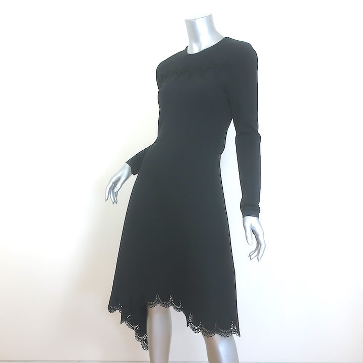 Oscar de La Renta Guipure Lace-Trimmed Asymmetric Dress Black Knit Size Medium