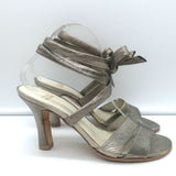 Stuart Weitzman Ankle Wrap Sandals Pewter/Gold Metallic Leather Size 8.5
