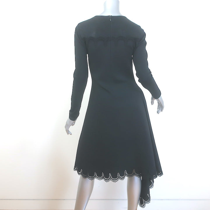 Oscar de La Renta Guipure Lace-Trimmed Asymmetric Dress Black Knit Size Medium
