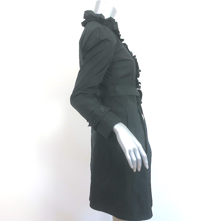 Dolce &amp; Gabbana Ruffled Trench Coat Black Polyester Size 38 Belted Jacket