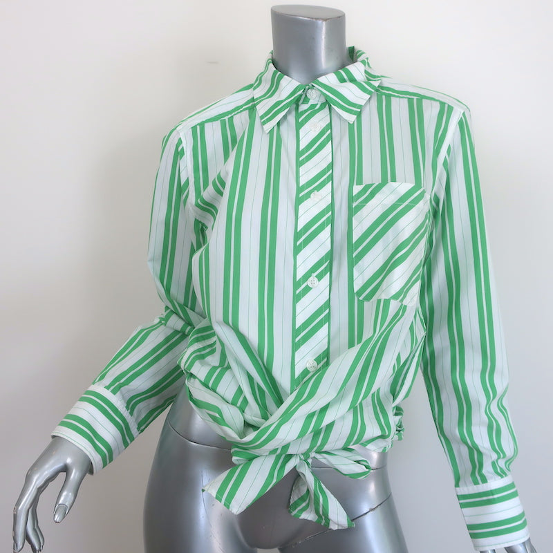 GANNI Striped Wrap Shirt White & Green Cotton Size 38 Long Sleeve Top Celebrity Owned GANNI Striped Wrap Shirt White & Green Cotton Size 38 Long Sleeve Top Celebrity Owned