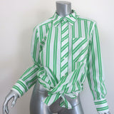 GANNI Striped Wrap Shirt White & Green Cotton Size 38 Long Sleeve Top