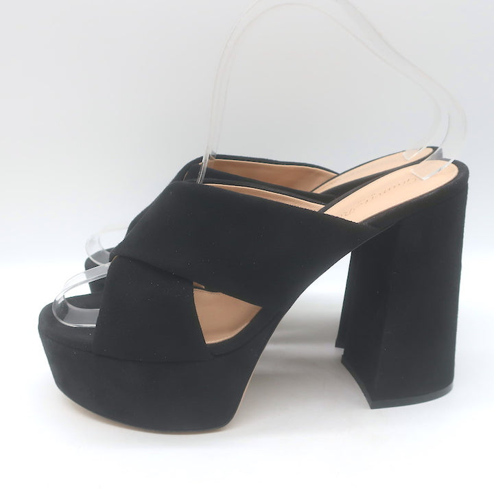 Gianvito Rossi 70 Crisscross Platform Slide Sandals Black Suede Size 39