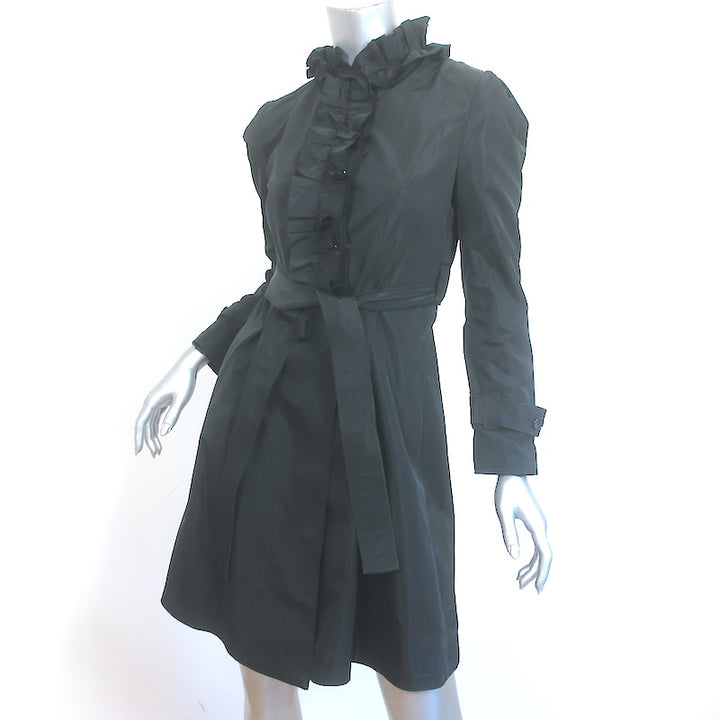 Dolce &amp; Gabbana Ruffled Trench Coat Black Polyester Size 38 Belted Jacket