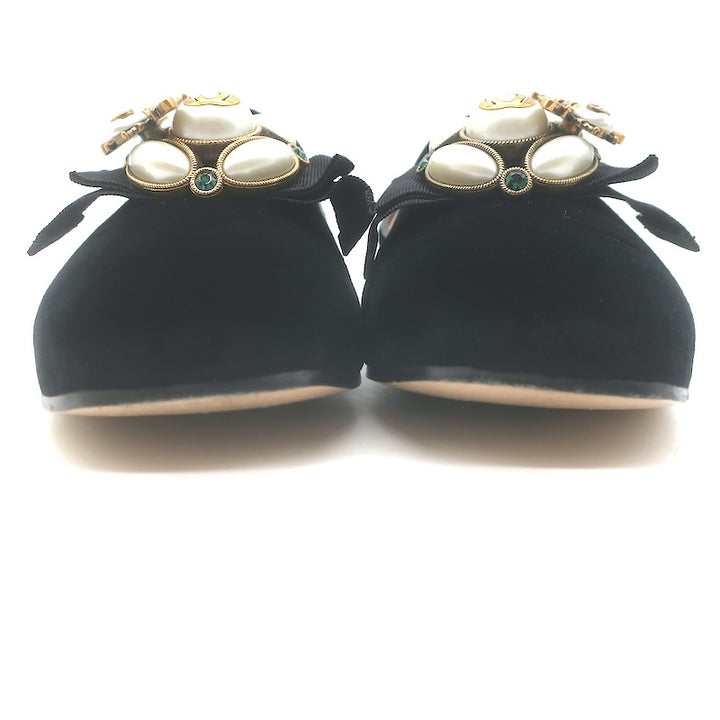 Gucci Etoile Faux Pearl &amp; Bee Embellished Velvet Loafers Black Size 38