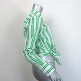 GANNI Striped Wrap Shirt White & Green Cotton Size 38 Long Sleeve Top