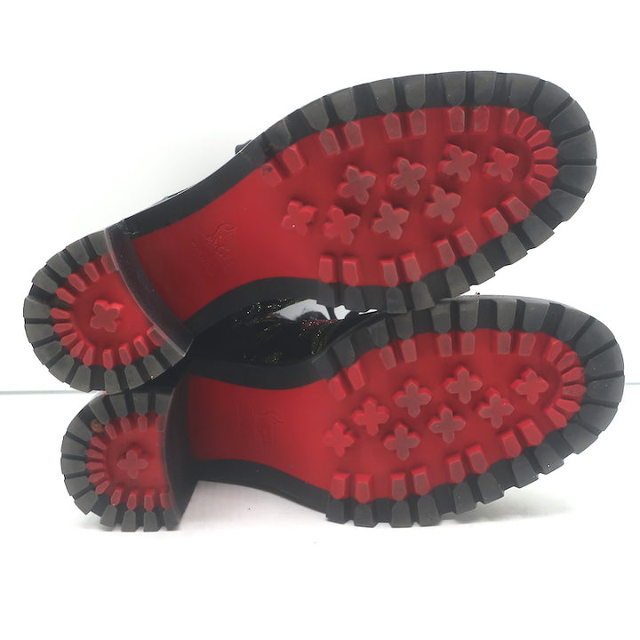 Christian Louboutin Croc Spike Studded Floral-Embroidered Boots Black Size 37.5