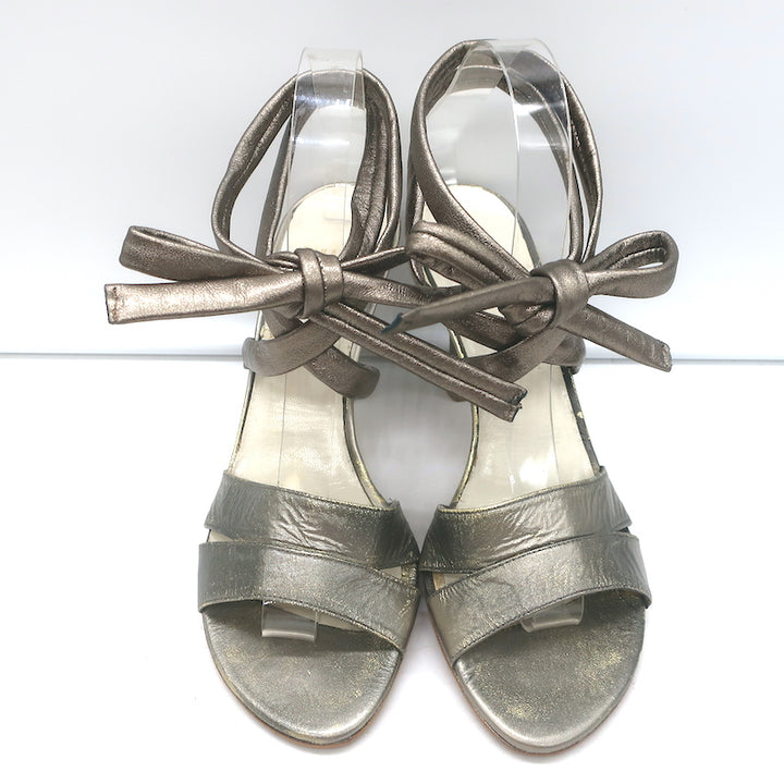 Stuart Weitzman Ankle Wrap Sandals Pewter/Gold Metallic Leather Size 8.5