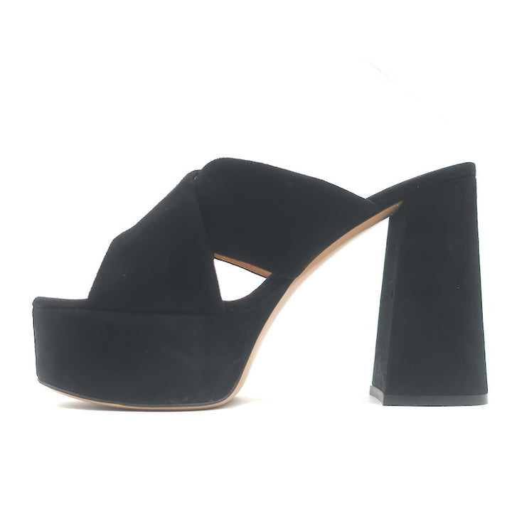 Gianvito Rossi 70 Crisscross Platform Slide Sandals Black Suede Size 39